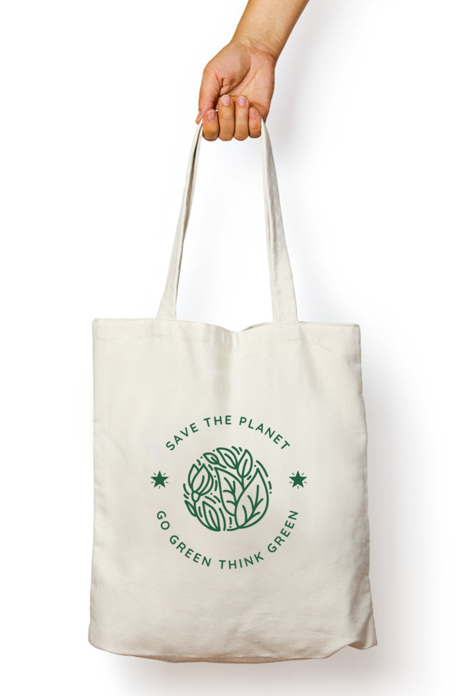 Save The Planet Go Green Tote Bag With Zipper | Evrbay