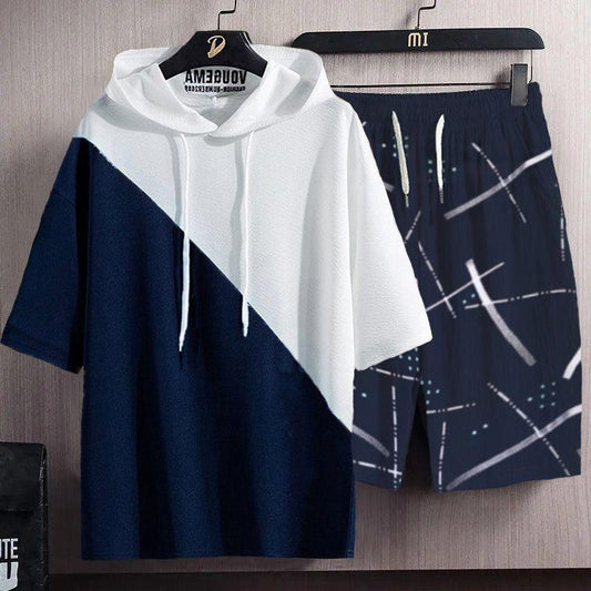 Cotton Blend Color Block Half Sleeves co-ord Set For Mens