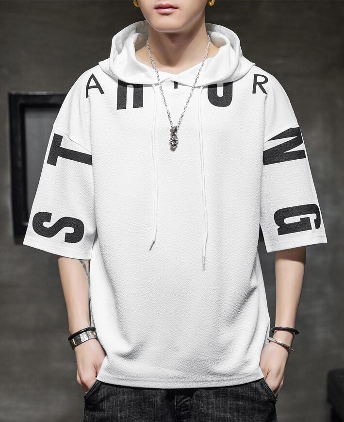 Cotton Blend Printed Half Sleeves Mens Hooded Neck T-Shirt