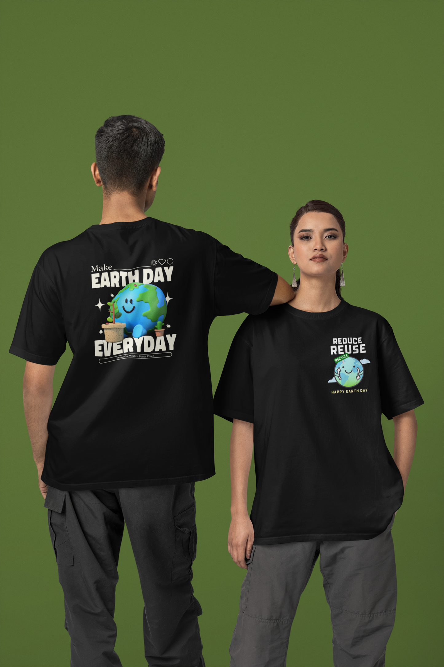 Earth Day Harmony Dual Print Oversized Tees | EVRBAY |Unisex