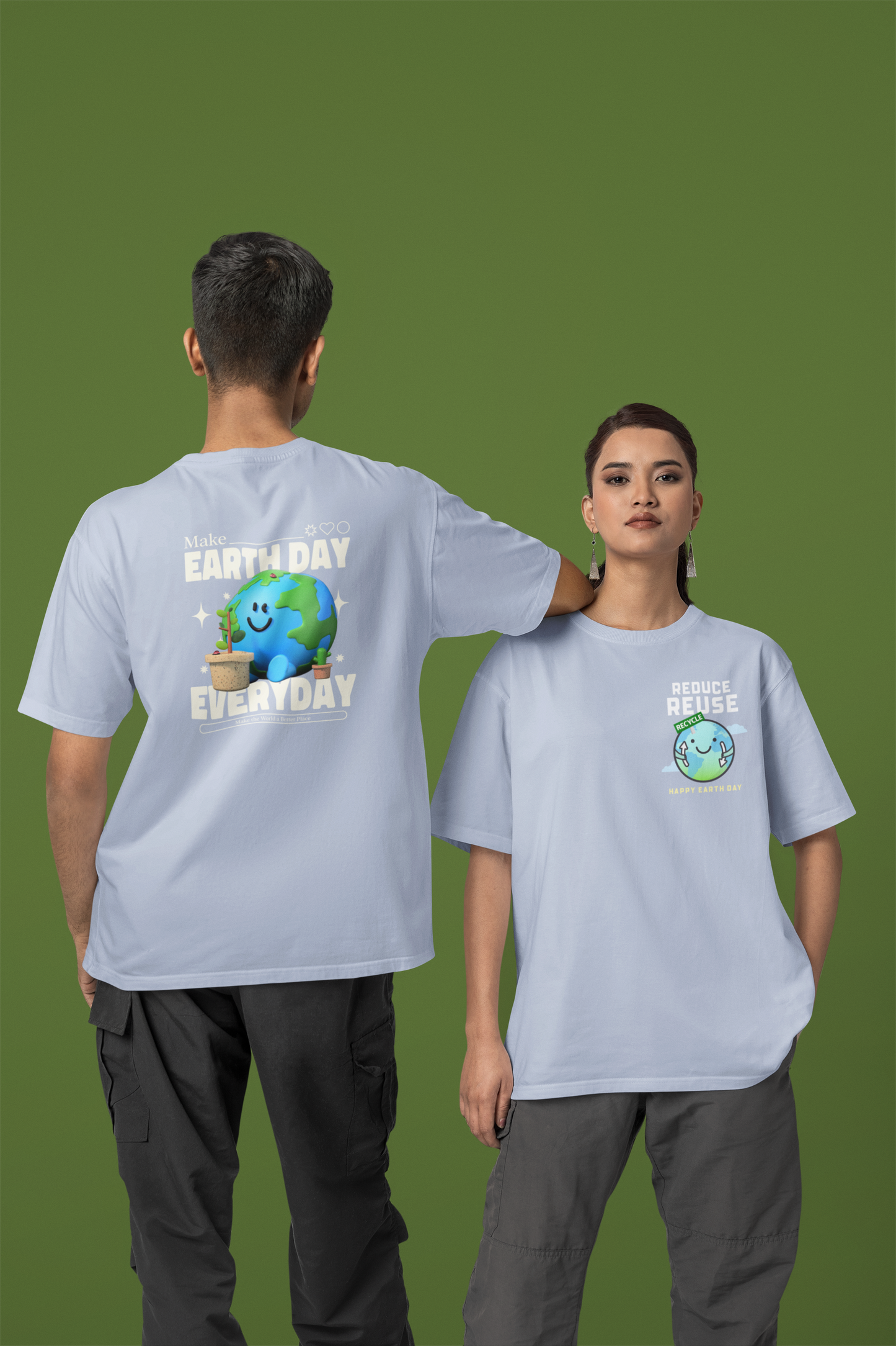 Earth Day Harmony Dual Print Oversized Tees | EVRBAY |Unisex